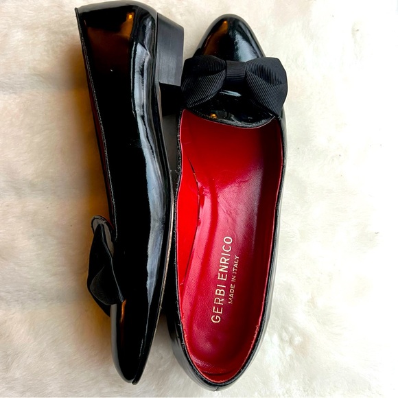 Enrico Gerbi Italian patent leather pointed toe flats Sz 9 BLACK w/bow - Picture 2 of 14